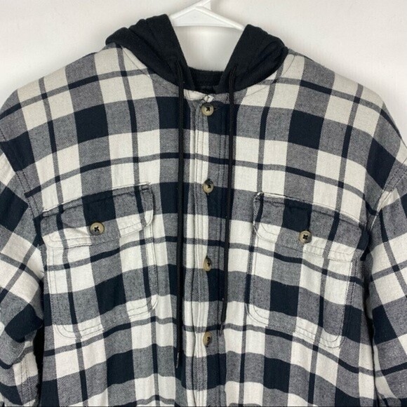 Wrangler Mens Button Up Jacket Size S Black/White Checkered Hooded Jacket Coat - Picture 2 of 4
